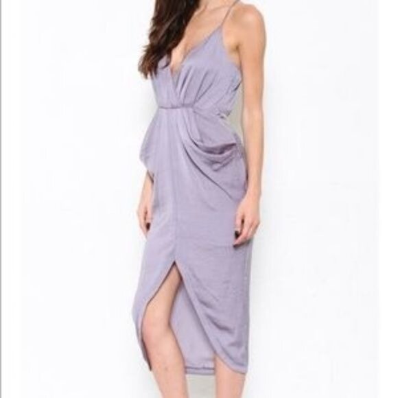 Drapey Graphite Surplice Pocket Dress - Picture 3 of 4